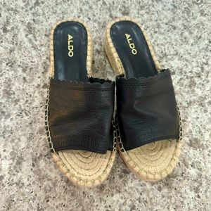 Aldo black flat slide leather Espadrille size 5